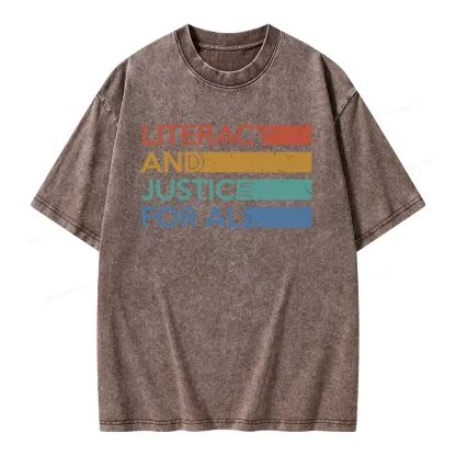 Pagewing Literacy and Justice For All Unisex Washed T-shirt