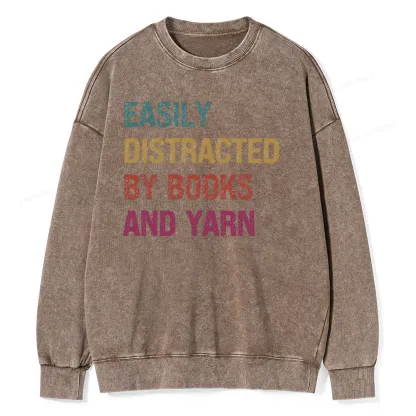 Pagewing Easily Distracted By Books And Yarn Unisex Washed Sweatshirt