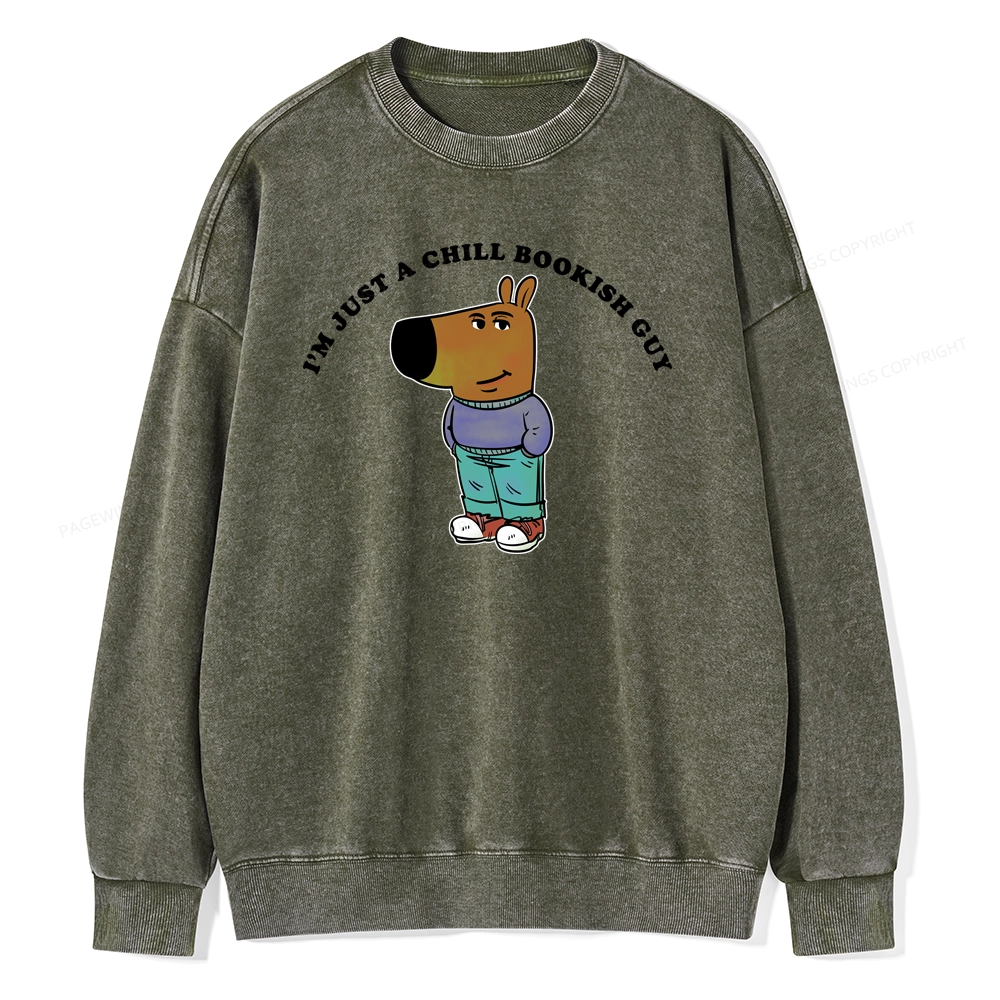 Pagewing A Chill Bookish Guy Unisex Washed Sweatshirt