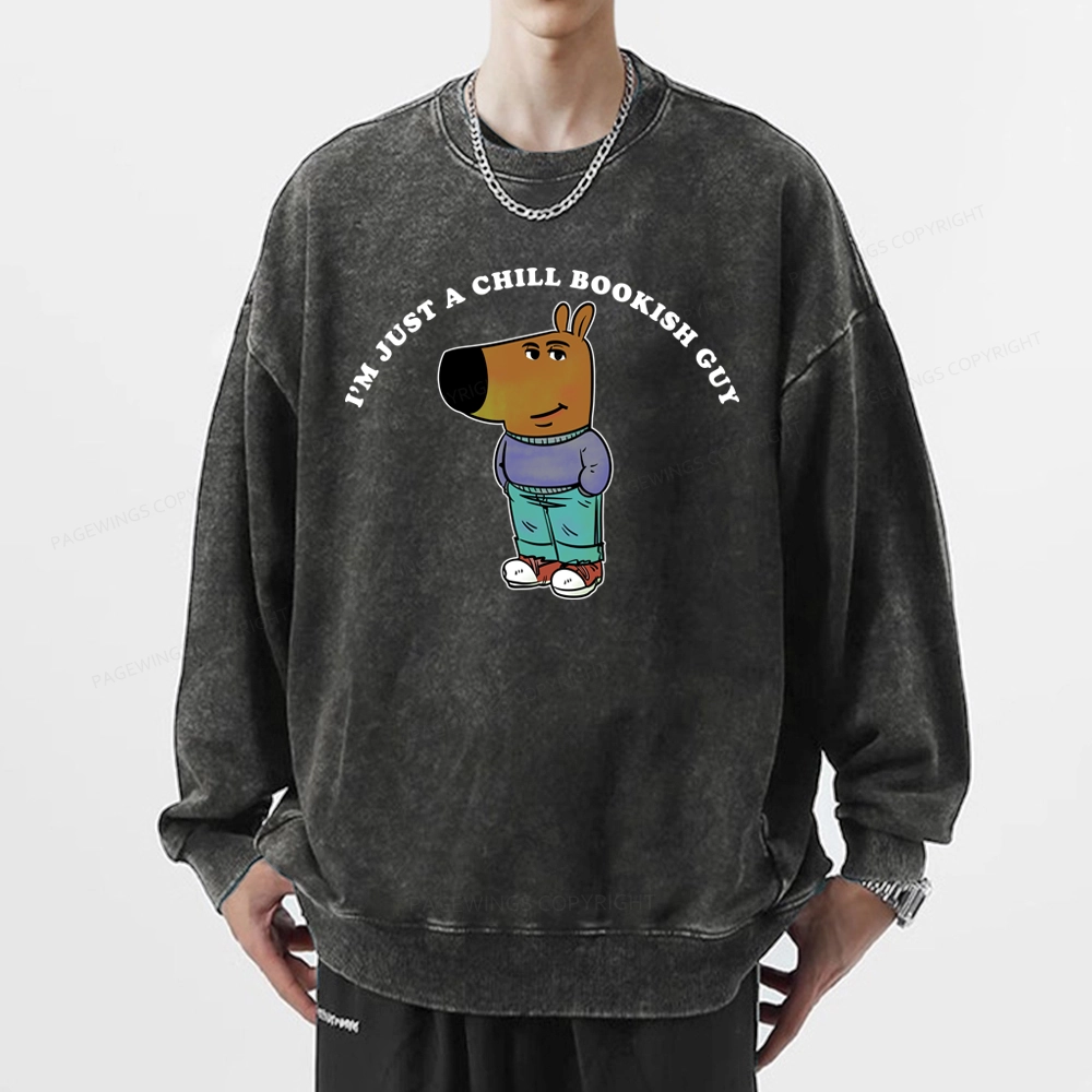 Pagewing A Chill Bookish Guy Unisex Washed Sweatshirt