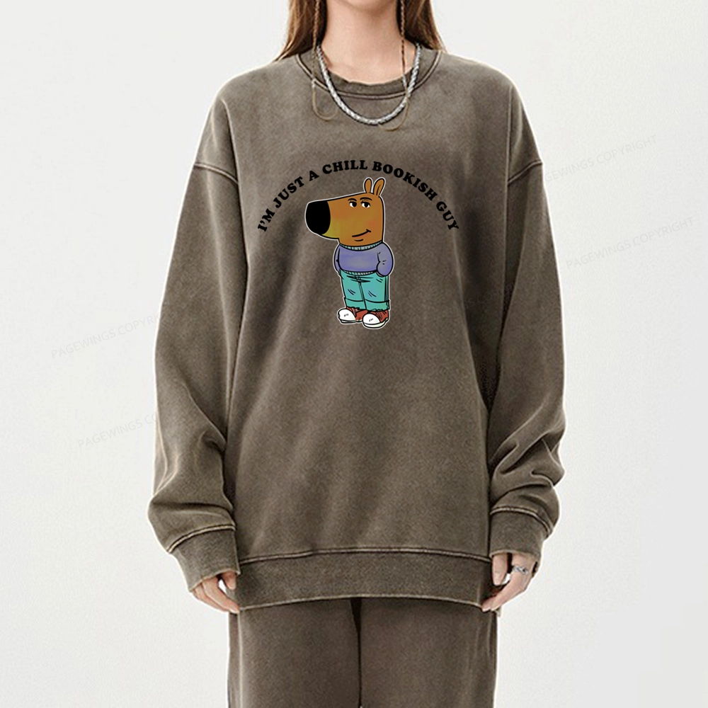 Pagewing A Chill Bookish Guy Unisex Washed Sweatshirt