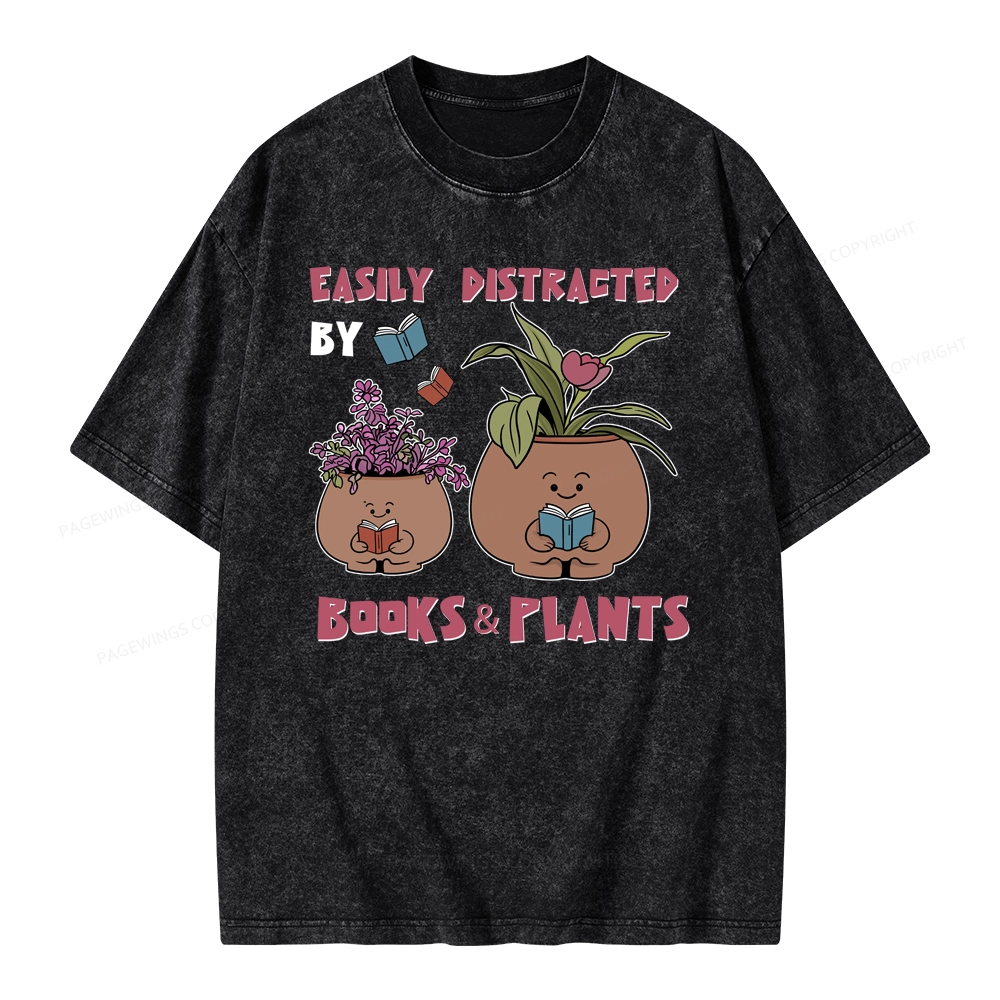 Pagewing Easily Distrafted By Books And Plants Unisex Washed T-shirt
