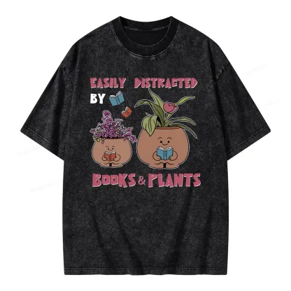 Pagewing Easily Distrafted By Books And Plants Unisex Washed T-shirt