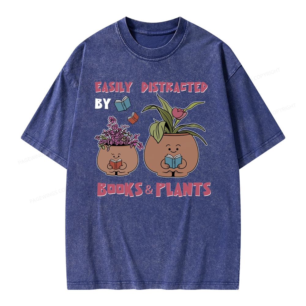 Pagewing Easily Distrafted By Books And Plants Unisex Washed T-shirt