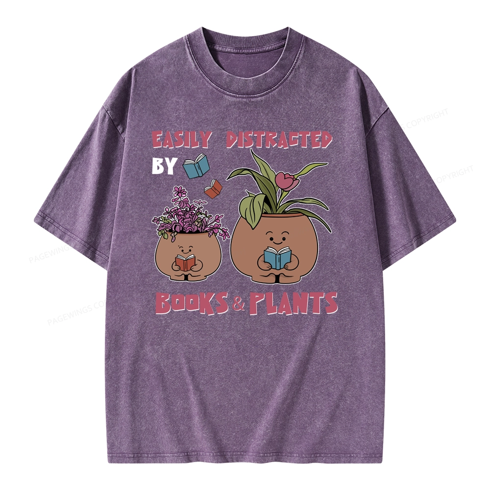 Pagewing Easily Distrafted By Books And Plants Unisex Washed T-shirt
