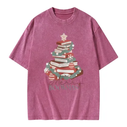 Pagewings Merry Bookmas Unisex Washed T-shirt