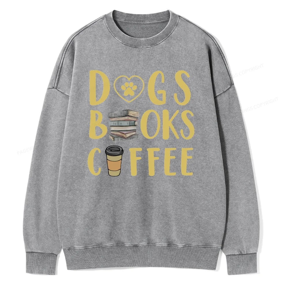 Pagewing Dogs, Books, Coffee Unisex Washed Sweatshirt
