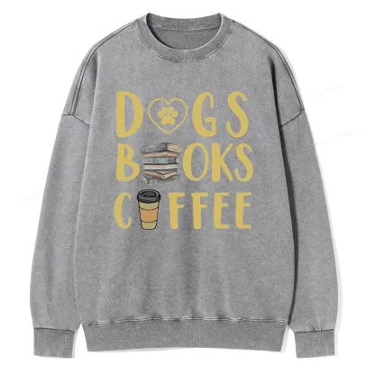 Pagewing Dogs, Books, Coffee Unisex Washed Sweatshirt