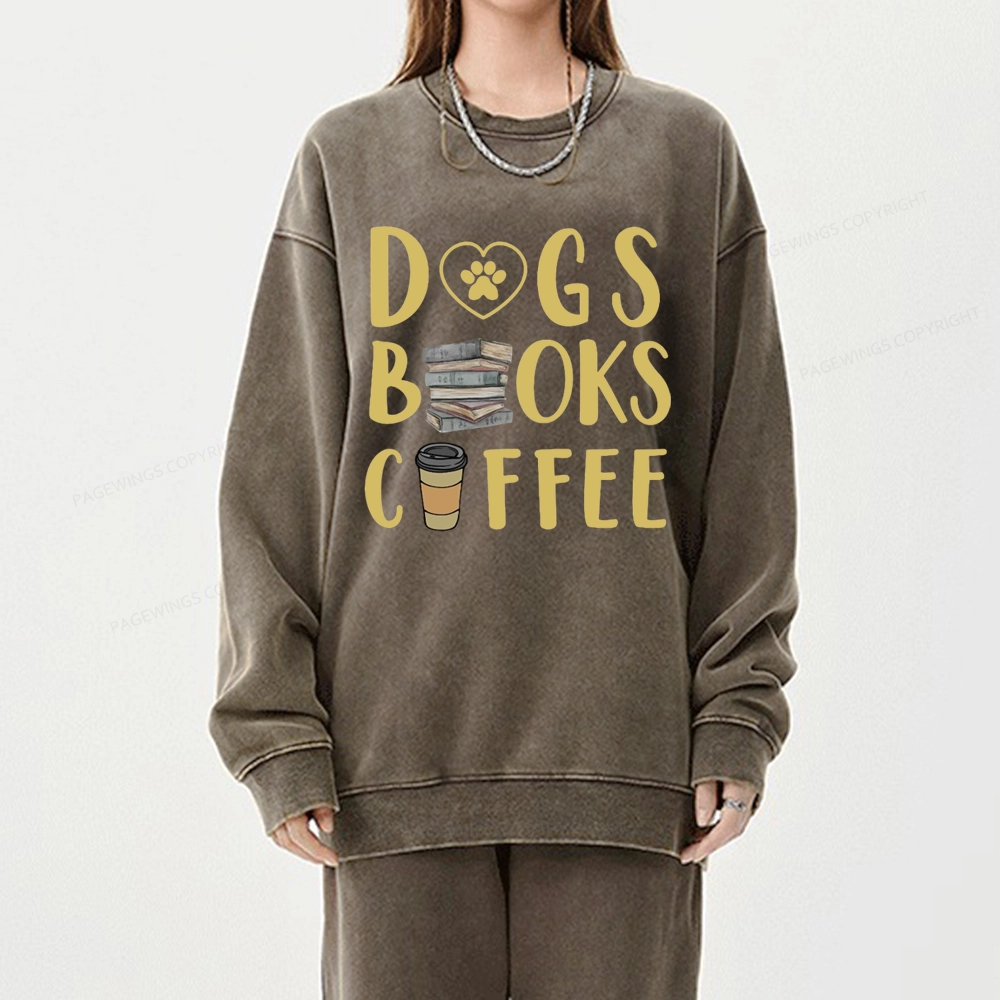 Pagewing Dogs, Books, Coffee Unisex Washed Sweatshirt