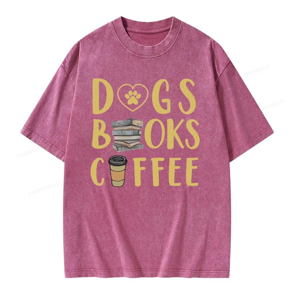 Pagewing Dogs, Books, Coffee Unisex Washed T-shirt