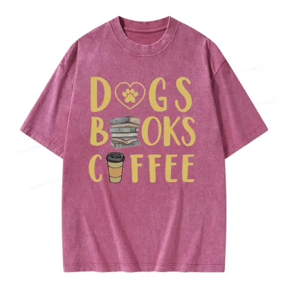 Pagewing Dogs, Books, Coffee Unisex Washed T-shirt