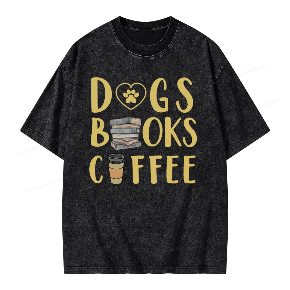 Pagewing Dogs, Books, Coffee Unisex Washed T-shirt
