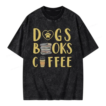 Pagewing Dogs, Books, Coffee Unisex Washed T-shirt