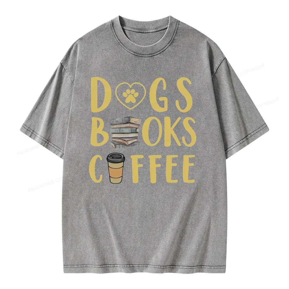 Pagewing Dogs, Books, Coffee Unisex Washed T-shirt