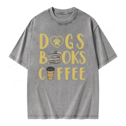 Pagewing Dogs, Books, Coffee Unisex Washed T-shirt