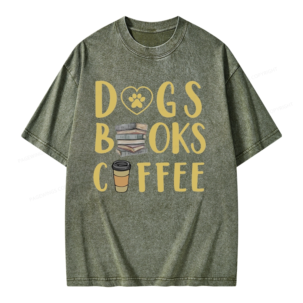 Pagewing Dogs, Books, Coffee Unisex Washed T-shirt