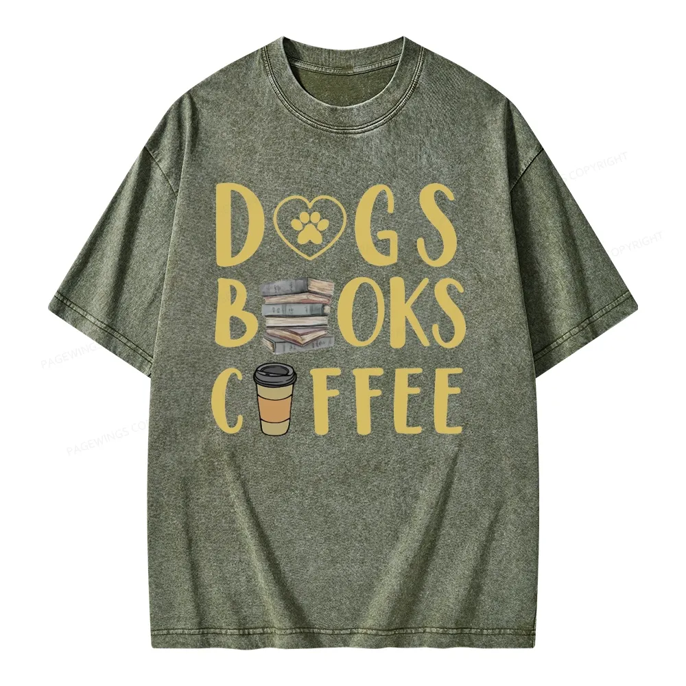 Pagewing Dogs, Books, Coffee Unisex Washed T-shirt