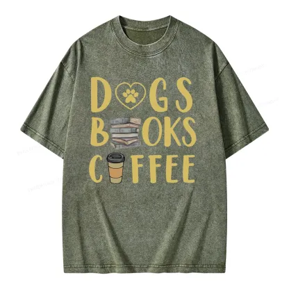 Pagewing Dogs, Books, Coffee Unisex Washed T-shirt