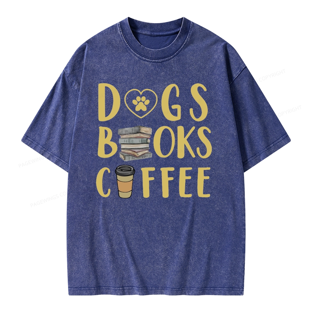 Pagewing Dogs, Books, Coffee Unisex Washed T-shirt