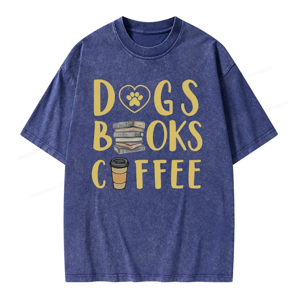 Pagewing Dogs, Books, Coffee Unisex Washed T-shirt