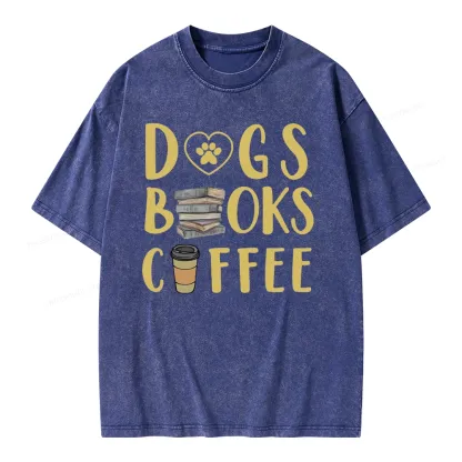 Pagewing Dogs, Books, Coffee Unisex Washed T-shirt
