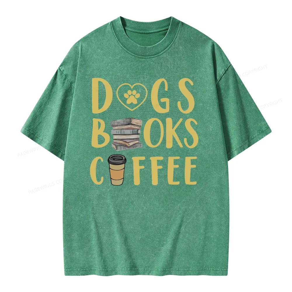 Pagewing Dogs, Books, Coffee Unisex Washed T-shirt