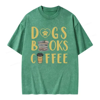 Pagewing Dogs, Books, Coffee Unisex Washed T-shirt