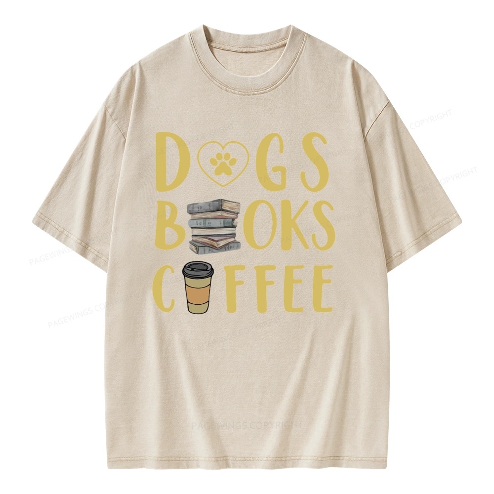 Pagewing Dogs, Books, Coffee Unisex Washed T-shirt