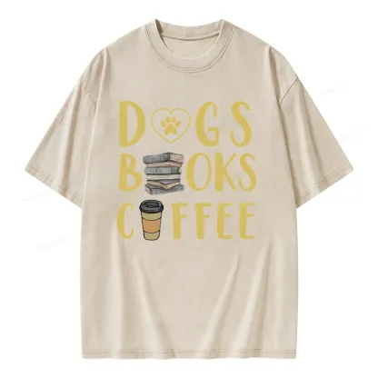 Pagewing Dogs, Books, Coffee Unisex Washed T-shirt