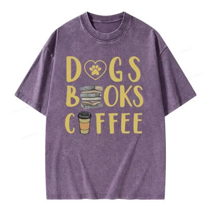 Pagewing Dogs, Books, Coffee Unisex Washed T-shirt