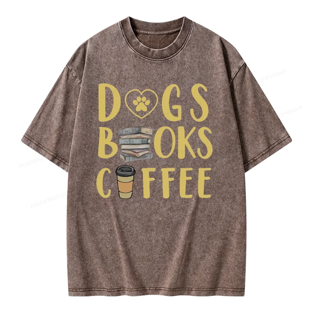 Pagewing Dogs, Books, Coffee Unisex Washed T-shirt