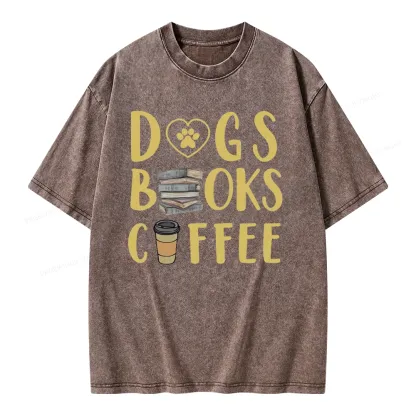 Pagewing Dogs, Books, Coffee Unisex Washed T-shirt