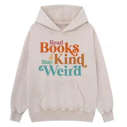 Pagewings Read Books Be Kind Stay Weird Unisex Washed Hoodie