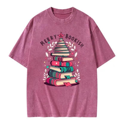 Pagewings Merry & Bookish Christmas Unisex Washed T-shirt