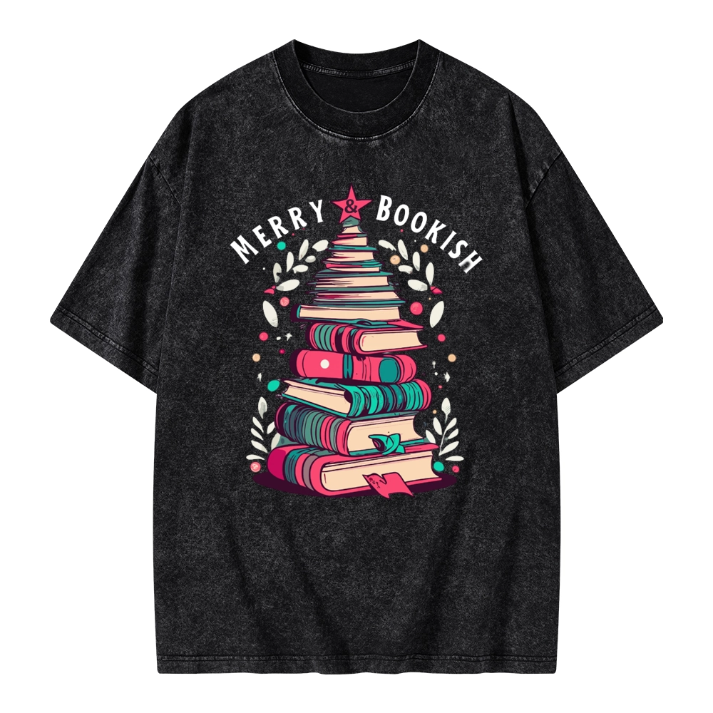 Pagewings Merry & Bookish Christmas Unisex Washed T-shirt
