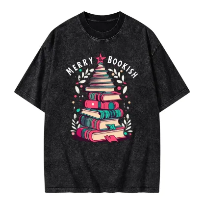 Pagewings Merry & Bookish Christmas Unisex Washed T-shirt