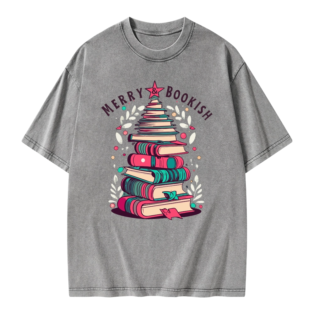 Pagewings Merry & Bookish Christmas Unisex Washed T-shirt