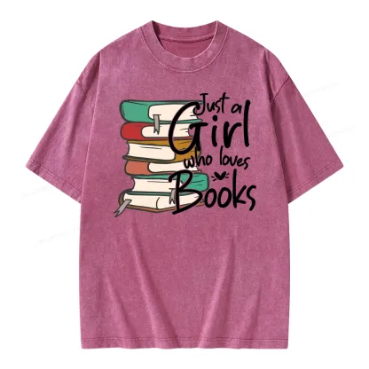 Pagewing Just A Girl Who Loves Books Unisex Washed T-shirt