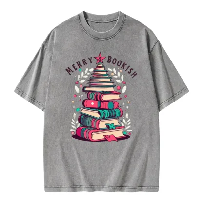 Pagewings Merry & Bookish Christmas Unisex Washed T-shirt