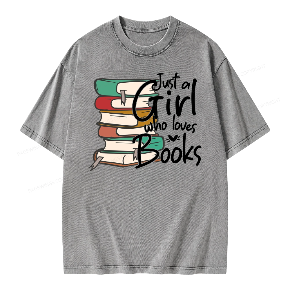 Pagewing Just A Girl Who Loves Books Unisex Washed T-shirt