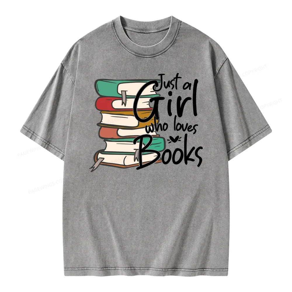 Pagewing Just A Girl Who Loves Books Unisex Washed T-shirt