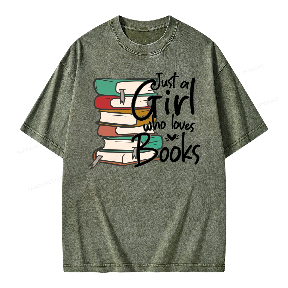 Pagewing Just A Girl Who Loves Books Unisex Washed T-shirt