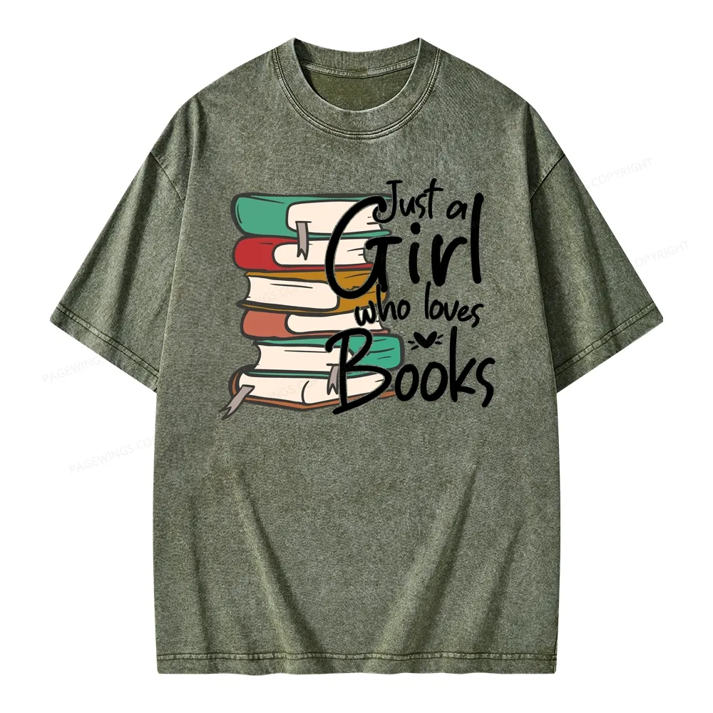 Pagewing Just A Girl Who Loves Books Unisex Washed T-shirt
