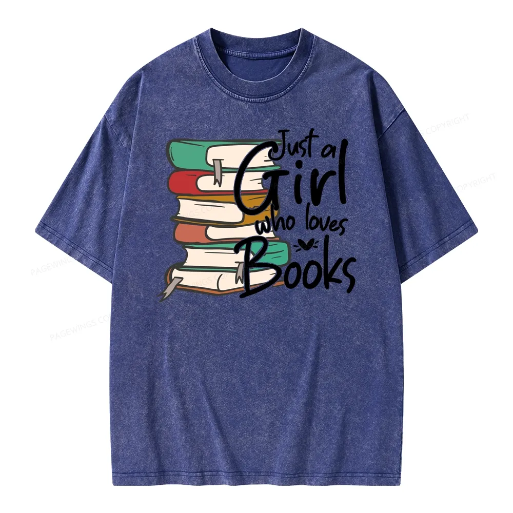 Pagewing Just A Girl Who Loves Books Unisex Washed T-shirt