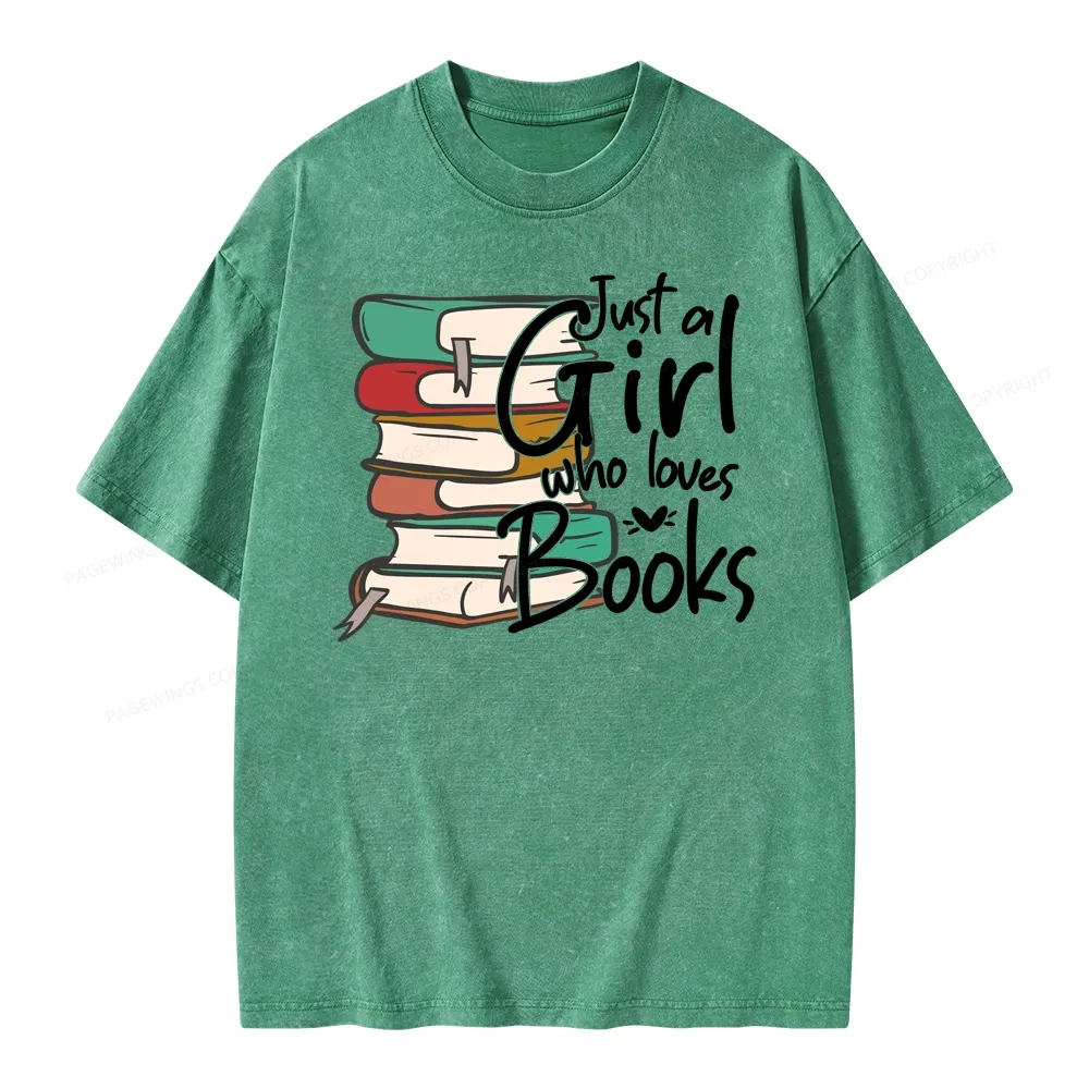 Pagewing Just A Girl Who Loves Books Unisex Washed T-shirt