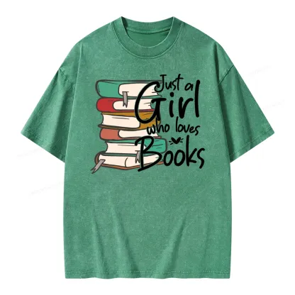 Pagewing Just A Girl Who Loves Books Unisex Washed T-shirt