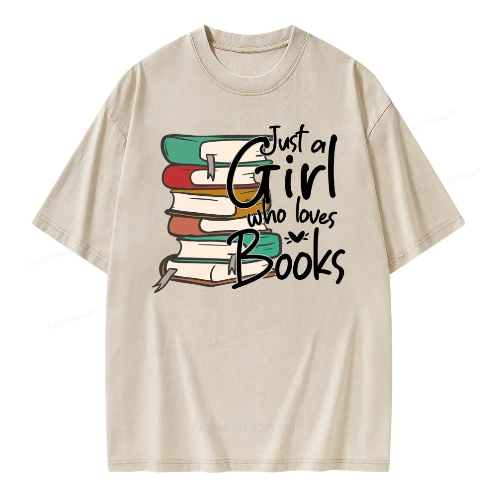 Pagewing Just A Girl Who Loves Books Unisex Washed T-shirt