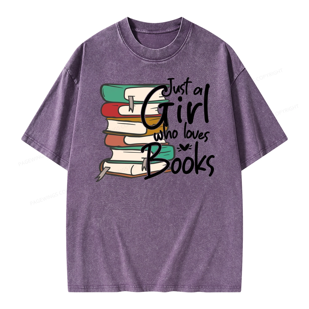 Pagewing Just A Girl Who Loves Books Unisex Washed T-shirt
