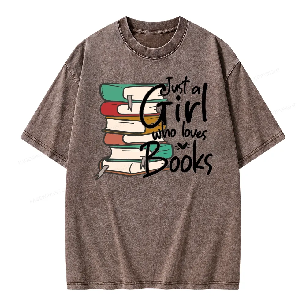 Pagewing Just A Girl Who Loves Books Unisex Washed T-shirt
