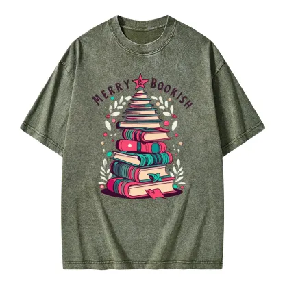 Pagewings Merry & Bookish Christmas Unisex Washed T-shirt